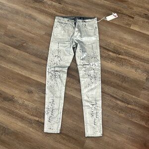 NWT AG Jeans Silver Metallic High Rise Skinny Ankle sz 26